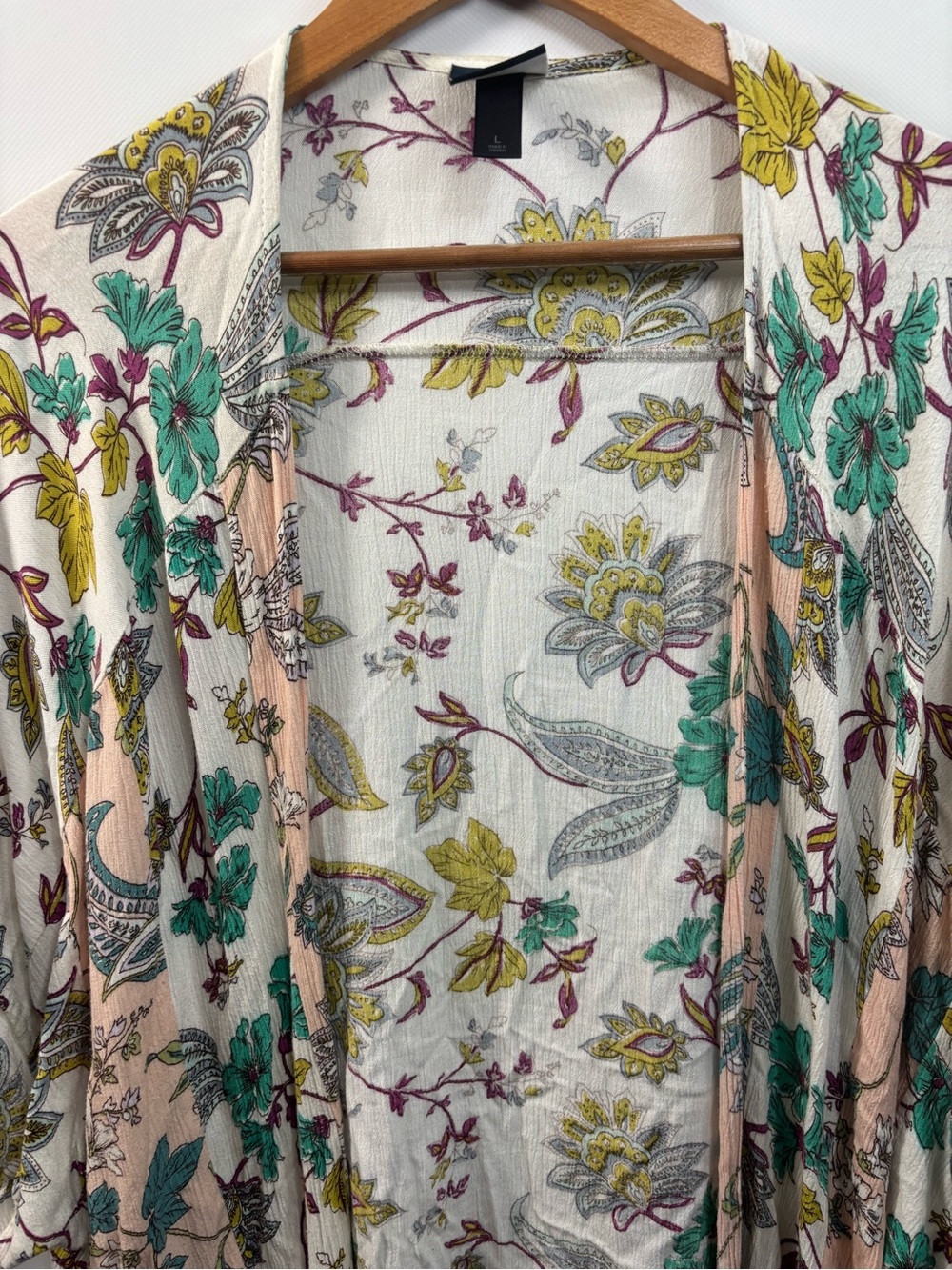 Daytrip Floral Open Front Cardigan Sweater Womens Size L Multicolor Rayon Knit - Picture 3 of 7